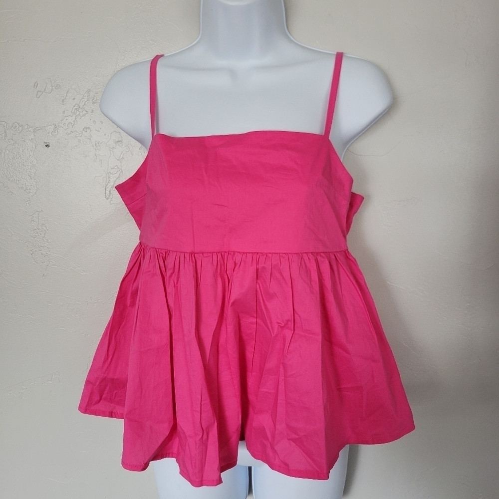 Shop Impressions NWT Women's Medium Pink Peplum Tank Top Blouse Babydoll Ruffle